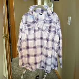 -*Northcrest Purple and White Plaid 3/4 Zip